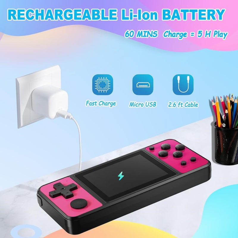 BEICO 32 Bit Kids Handheld Games Preloaded 139 Video Games,Portable Electronic Toys with 3.0" IPS Screen Rechargeable Battery,Gaming System Birthday Gifts for Boys Girls Ages 4-12 (Rose-Red) - Image 4